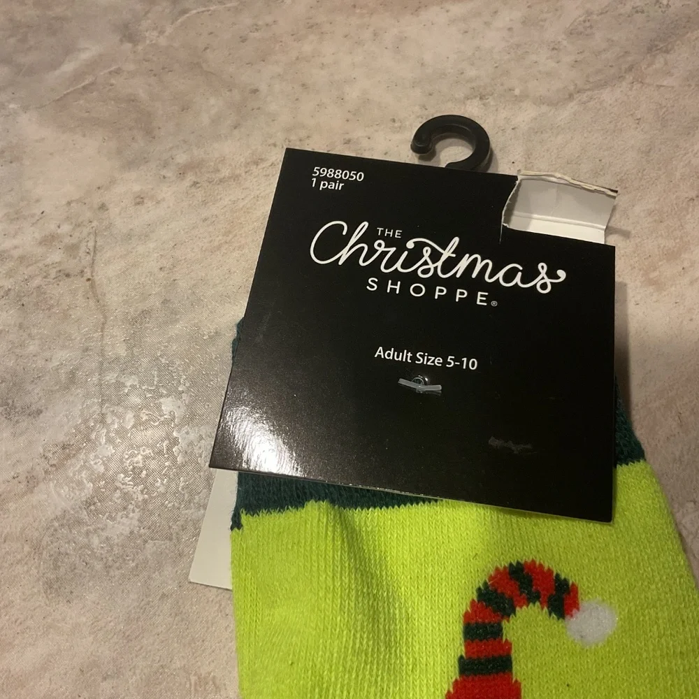 The Christmas Shoppe Gnome Socks green striped adult size